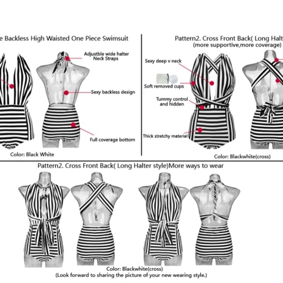 COCOSHIP Women's Retro One Piece Swimsuit Backless High Waisted Pin Up Bathing - Picture 4 of 8